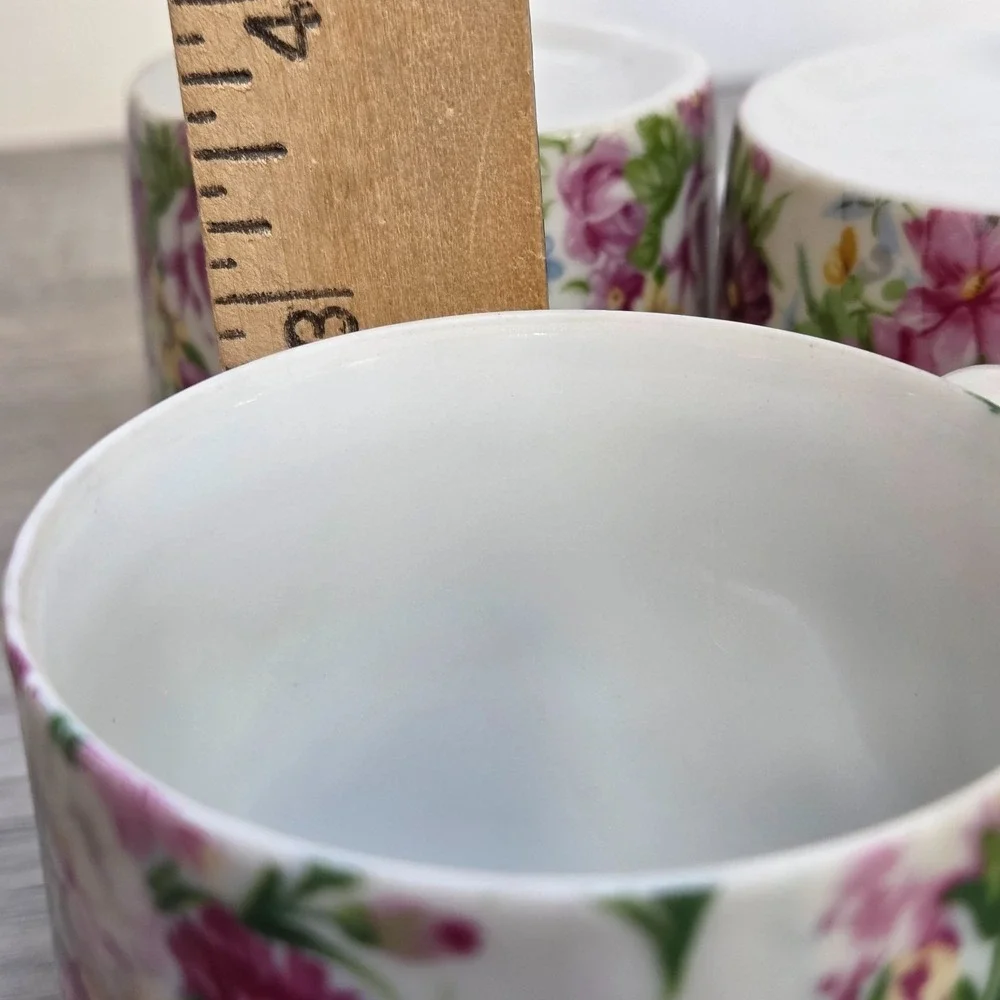 Set of 3 Vintage-Style Floral Ceramic Tea Cups Shabby Chic Cottagecore Floral